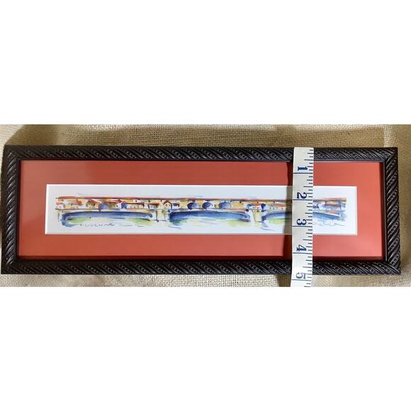 Nice small rectangle village town bridge watercolor painting signed by artist - Picture 6 of 7